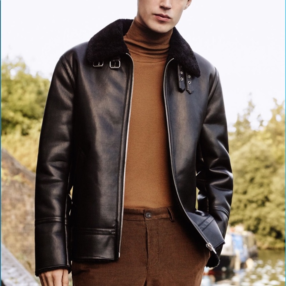 Zara Faux Leather Sherpa Lined Moto Jacket